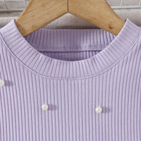 Girls Purple Pearl Embellished Top With Ruffled Tulle Skirts Set Sets