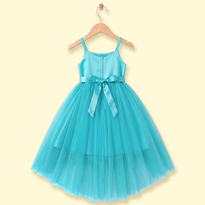 Girls Turquoise Blue Floral Applique Fit & Flare Party Dress Party Dresses