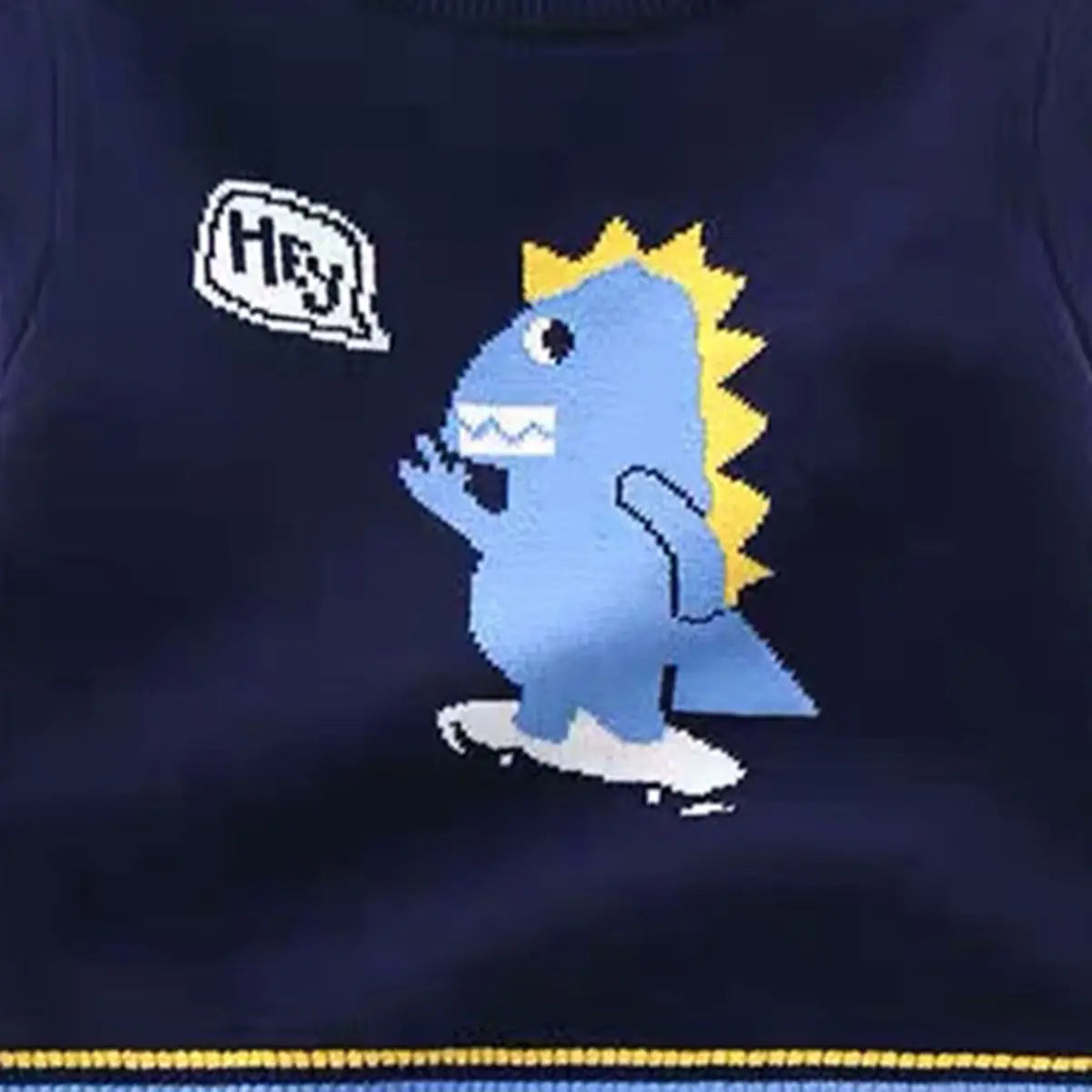 Boys Navy Blue Self-Design Dinosaur Pattern Knitted Sweater Sweaters & Cardigans