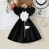 Girls Black 3D Flower Applique Fit & Flare Party Wear Dress Party Dresses Black 3-4 Y
