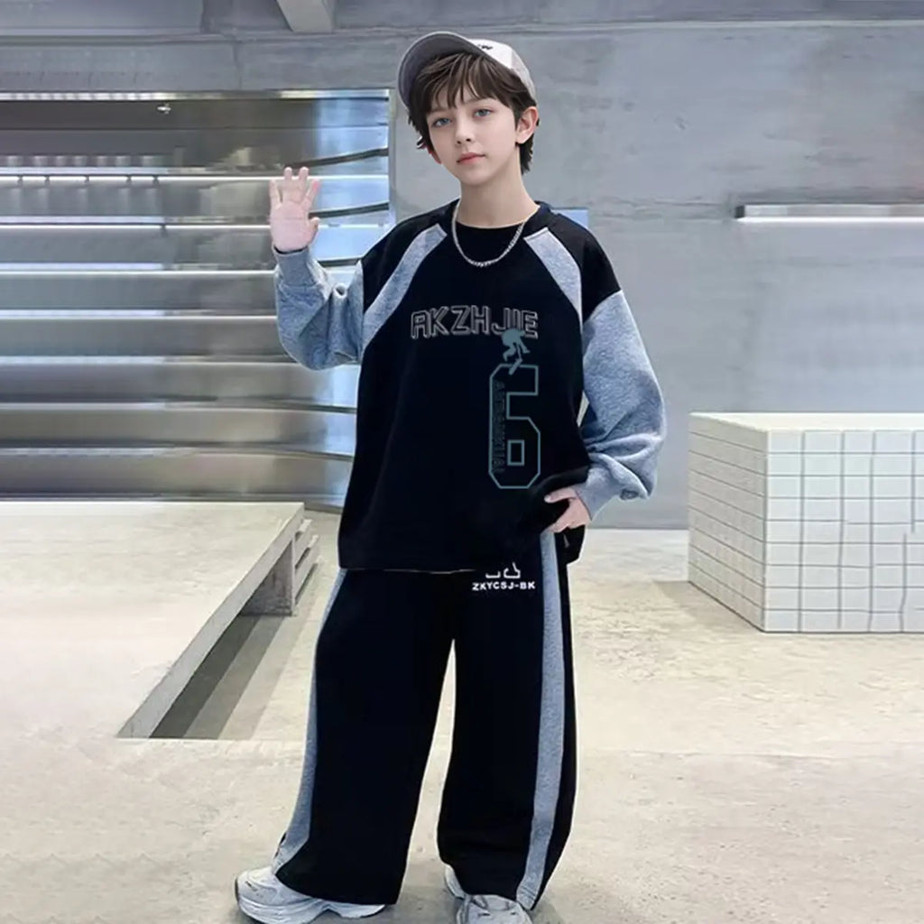 Boys Black Alphanumeric Printed Oversized t-Shirt With Pants Set Sets