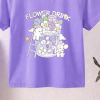 Girls Purple Short Sleeve Floral Print T-Shirt Tshirts