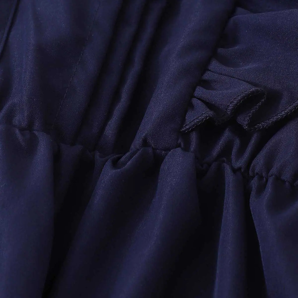 Girls Navy Blue Solid Long Sleeves Fit & Flare Midi Dress Casual Dresses