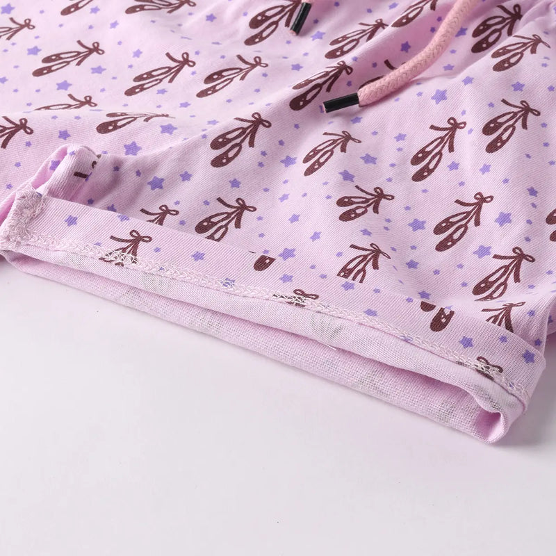 Girls Lilac Graphic Short Sleeve Top With Drawcord Printed Shorts Sets Sets