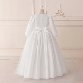 Girls White Embroidered Puff Sleeves Maxi Dress Casual Dresses