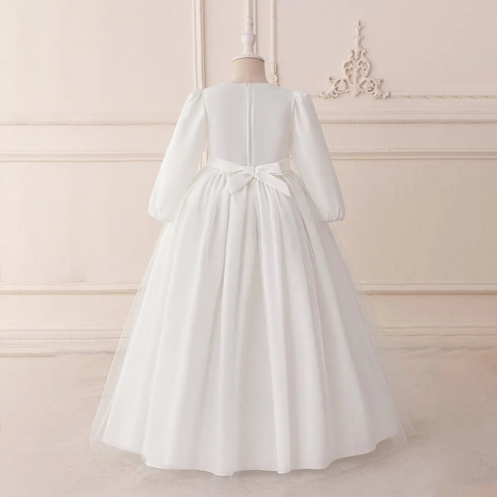 Girls White Embroidered Puff Sleeves Maxi Dress Casual Dresses