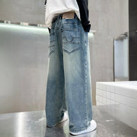 Boys Light Blue Scoop Pocket Denim Pants With Drawstring Pants