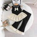 Girls Black Sleeveless Bow Applique Frill Top With Ribbed Pants Sets 2 pc. Sets Black 2-3 Y