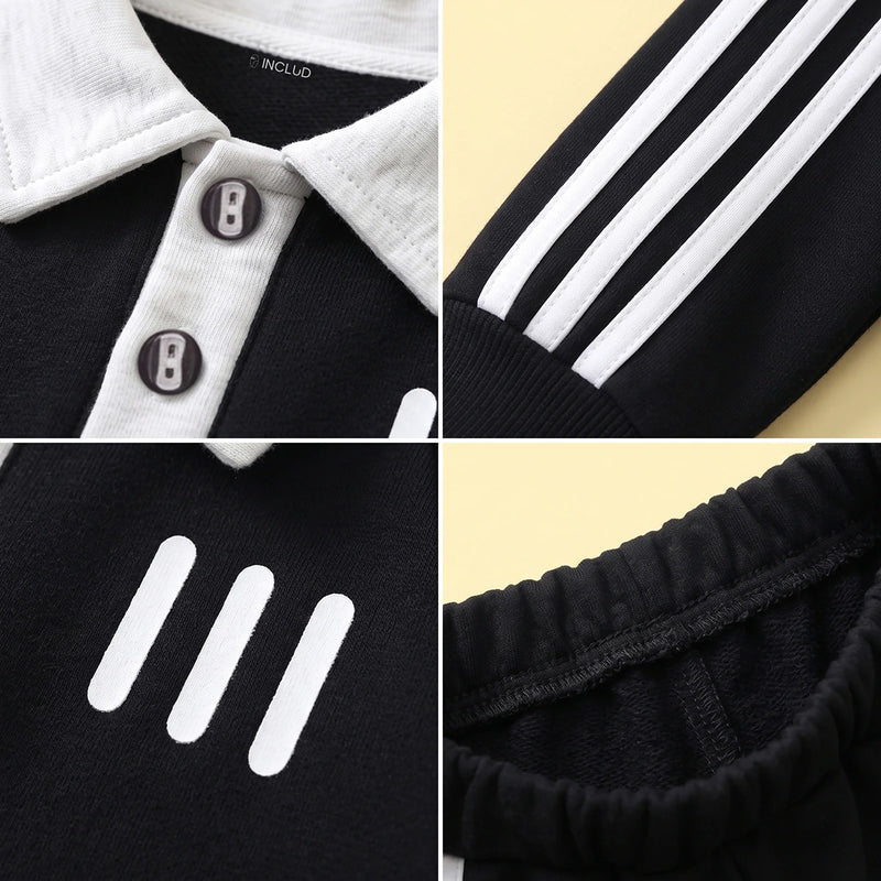 Boys Black Striped Polo Collar Sweatshirt & Pants Co-ord Sets Sets