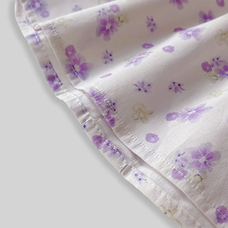 Girls Purple Floral Printed Bow Appliqued Top With Pants Sets Sets