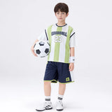 Boys Green Stripes & Alphanumeric Printed T-Shirt With Shorts Set