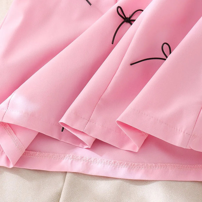 Girls Pink Bow Applique Sleeveless A-line Dress Casual Dresses