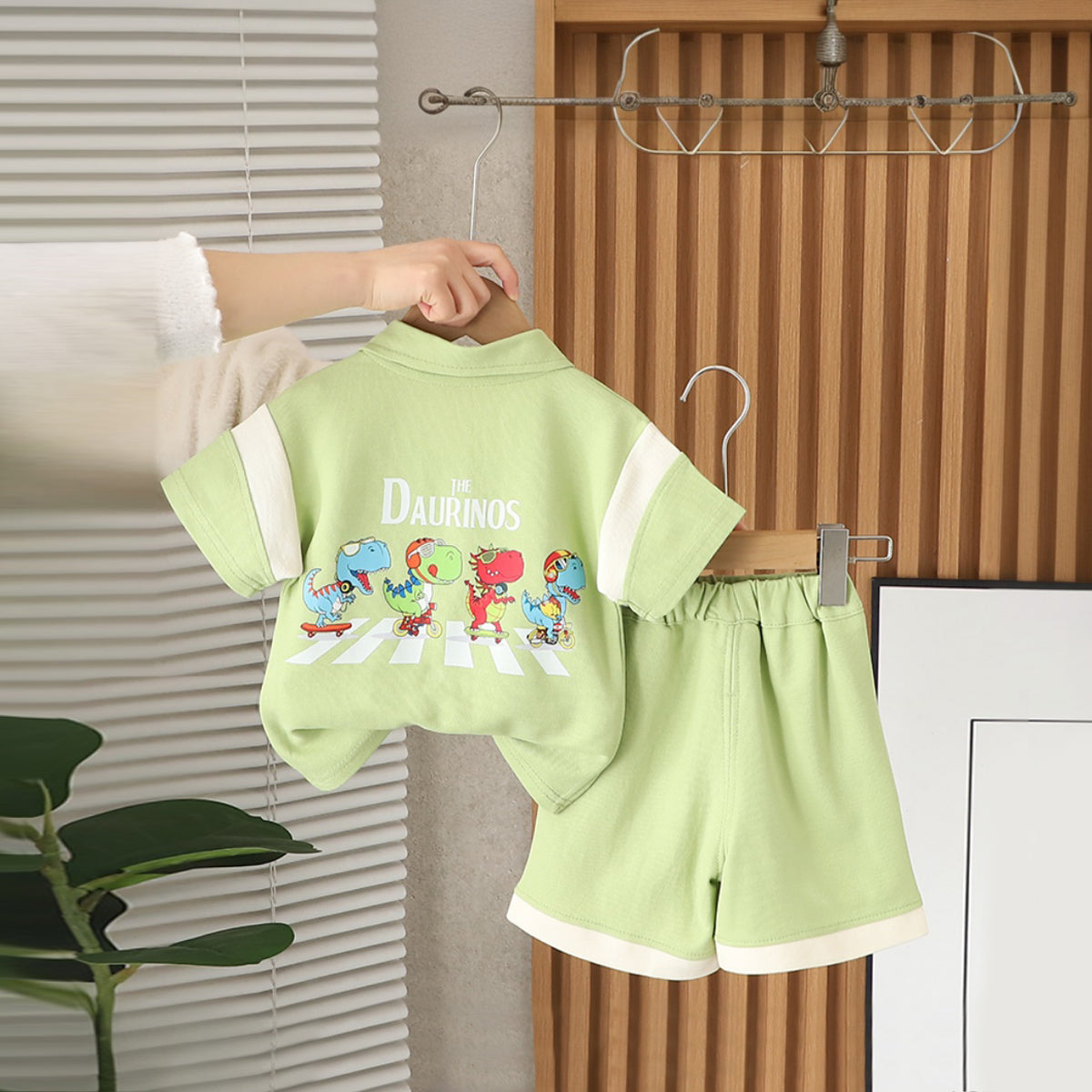 Boys Sea Green Graphic Printed Color-blocked Polo T-Shirt With Shorts Set 2 pc. Sets