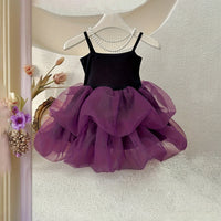 Girls Purple Sleeveless Tulle Ruffles Fit & Flare Dress Casual Dresses