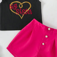 Girls Typographic Printed Top With Fuchsia Shorts Set Sets