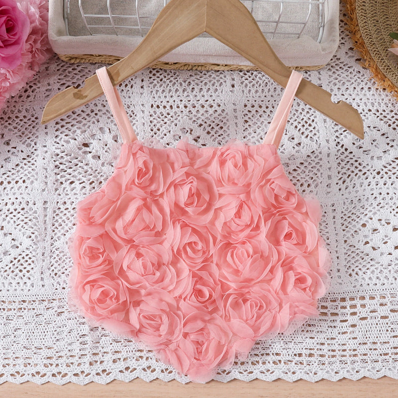 Girls Peach Floral Applique Crop Top With Tiered Tulle Skirts Set Sets