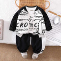 Boys White Dinosaur Printed Zipper Jacket with T-shirt & Joggers Set Sets White 1-2 Y