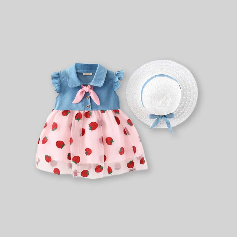 Girls Strawberry Printed Fit & Flare Dress Casual Dresses   