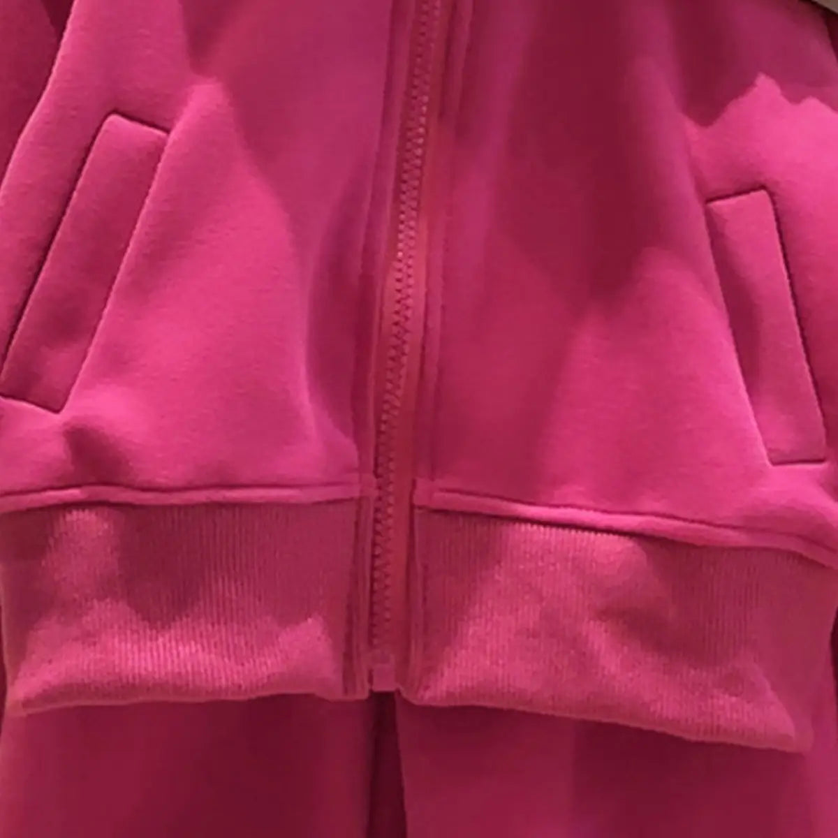 Girls Fuchsia Hooded Zip-up Jacket With Pant Co-ord Sets Sets
