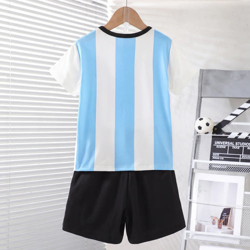 Boys White Striped Print Short Sleeve T-Shirt With Shorts Sets 2 pc. Sets