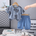 Boys Blue Distressed Printed Short Sleeves T-Shirt With Denim Short Set 2 pc. Sets Blue 1-2 Y