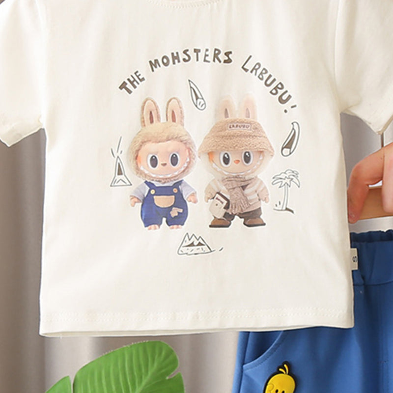 Boys Off White Printed T-shirt with Knitted Shorts Set Sets