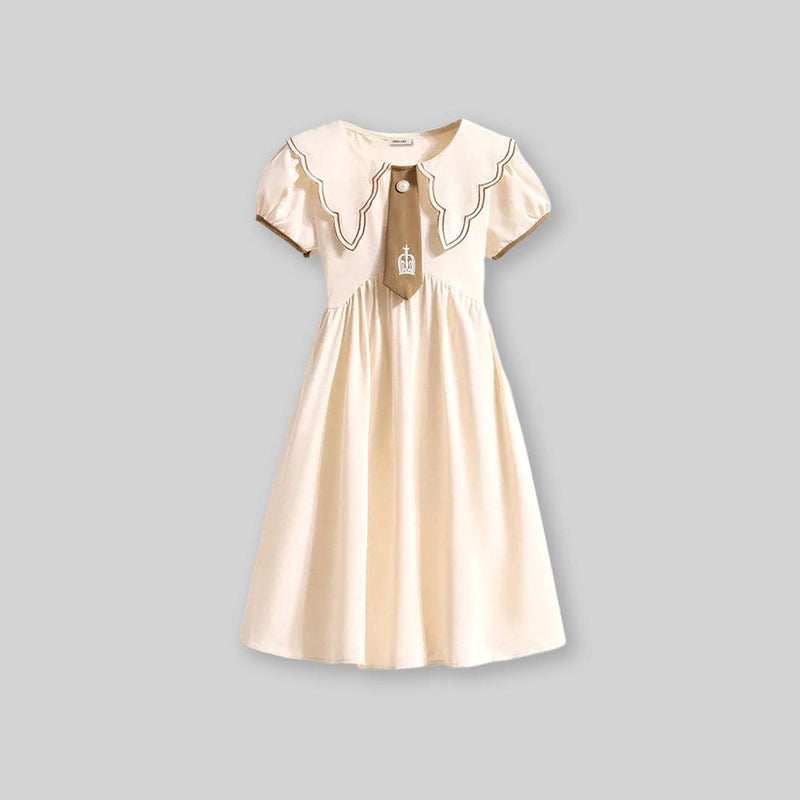 Girls Short Sleeve Scalloped Collar Dress Casual Dresses   