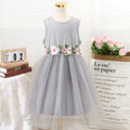 Girls Melange Grey Sleeveless Flower Belt Fit And Flared Dress Casual Dresses Grey 7-8 Y