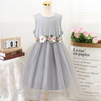 Girls Melange Grey Sleeveless Flower Belt Fit And Flared Dress Casual Dresses Grey 7-8 Y
