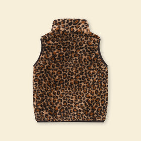 Girls Multicolor Leopard Printed Fleece Front Zipper Sleeveless Winter Jacket Coats & Jackets