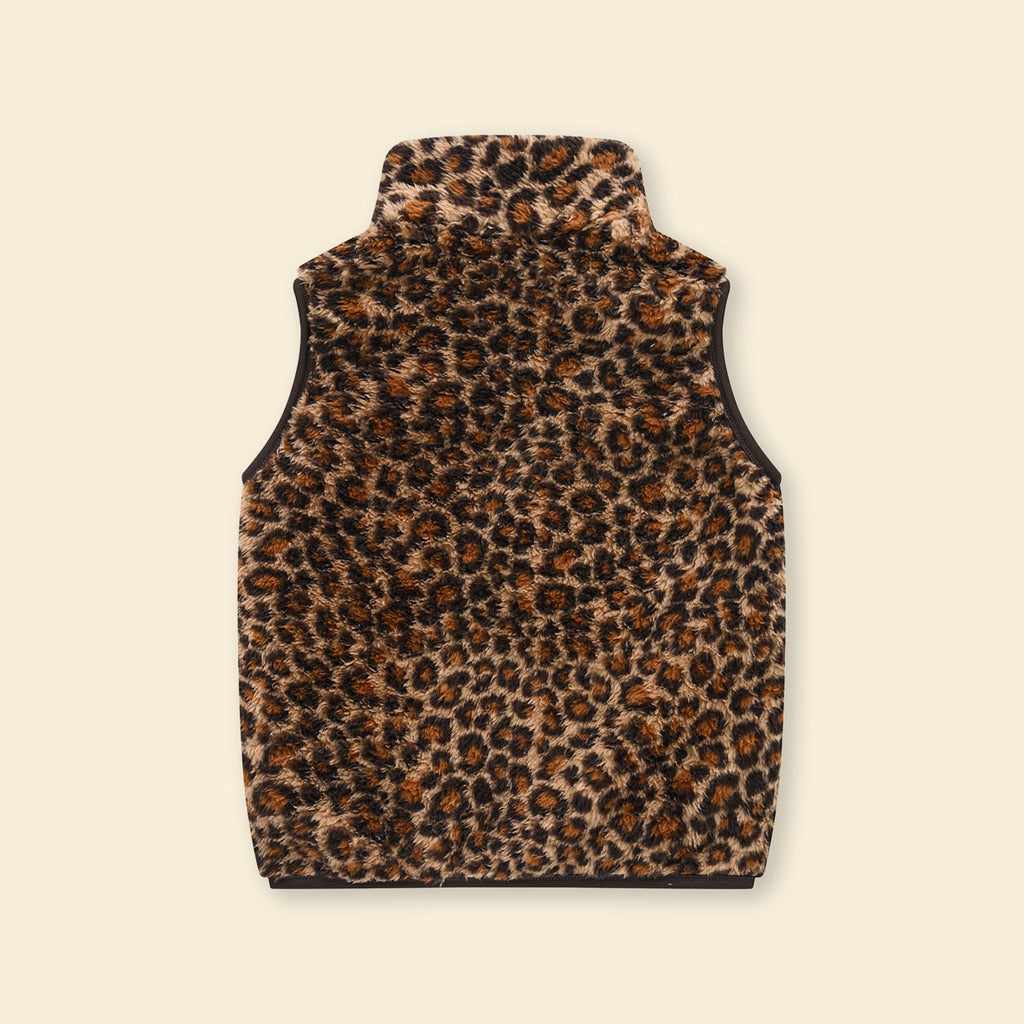 Girls Multicolor Leopard Printed Fleece Front Zipper Sleeveless Winter Jacket Coats & Jackets