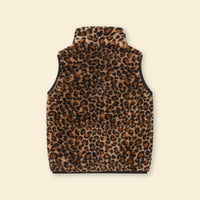 Girls Multicolor Leopard Printed Fleece Front Zipper Sleeveless Winter Jacket Coats & Jackets
