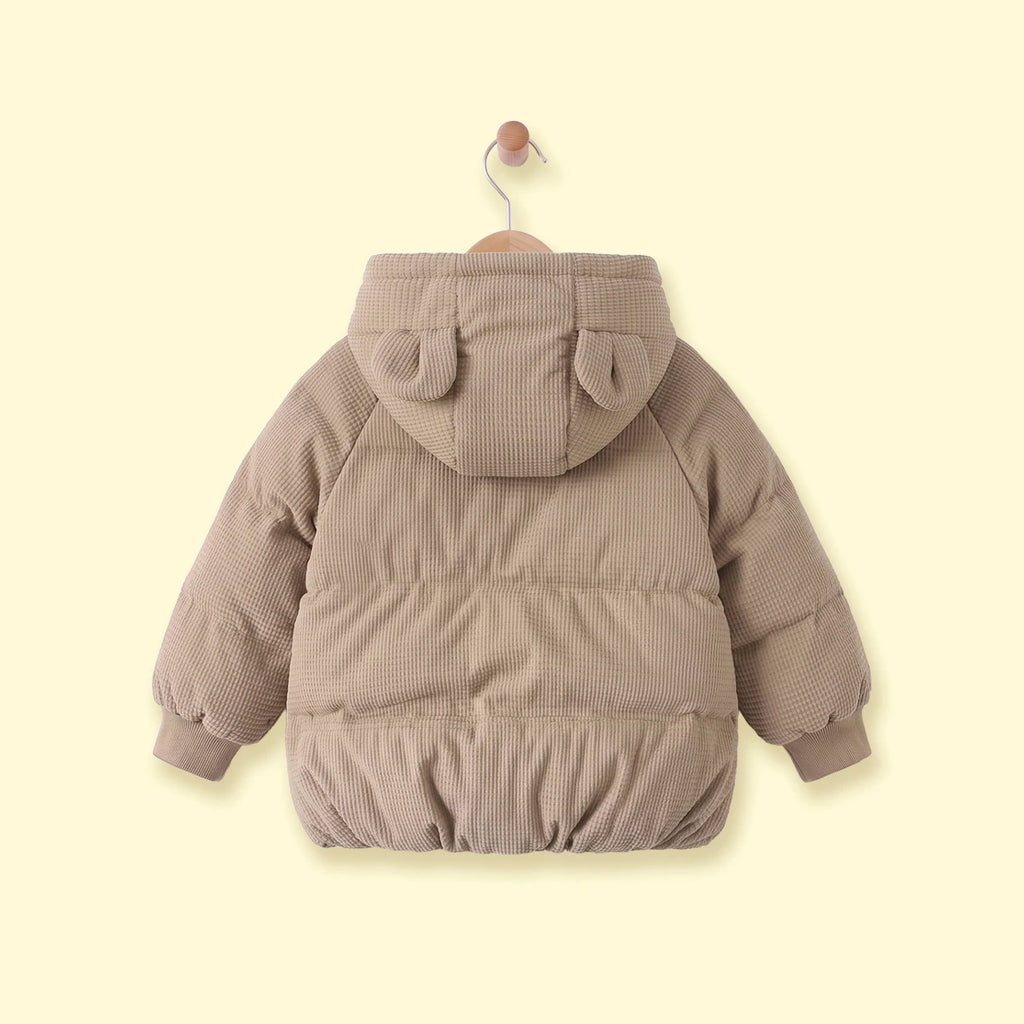 Boys Beige Textured Hooded Zip-up Jacket Coats & Jackets