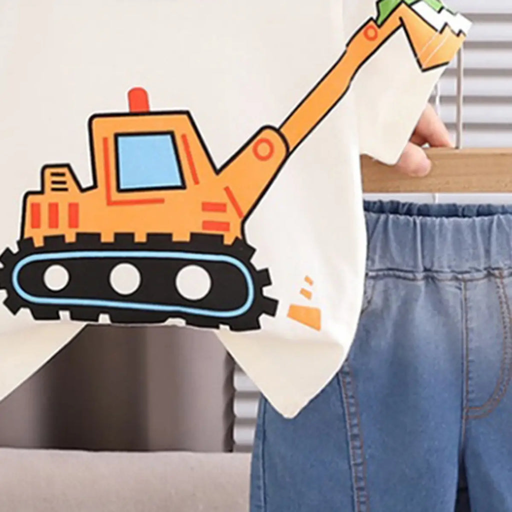 Boys Off White Excavator Graphic Short Sleeve T-Shirt with Denim Shorts Sets 2 pc. Sets