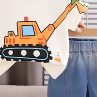 Boys Off White Excavator Graphic Short Sleeve T-Shirt with Denim Shorts Sets 2 pc. Sets