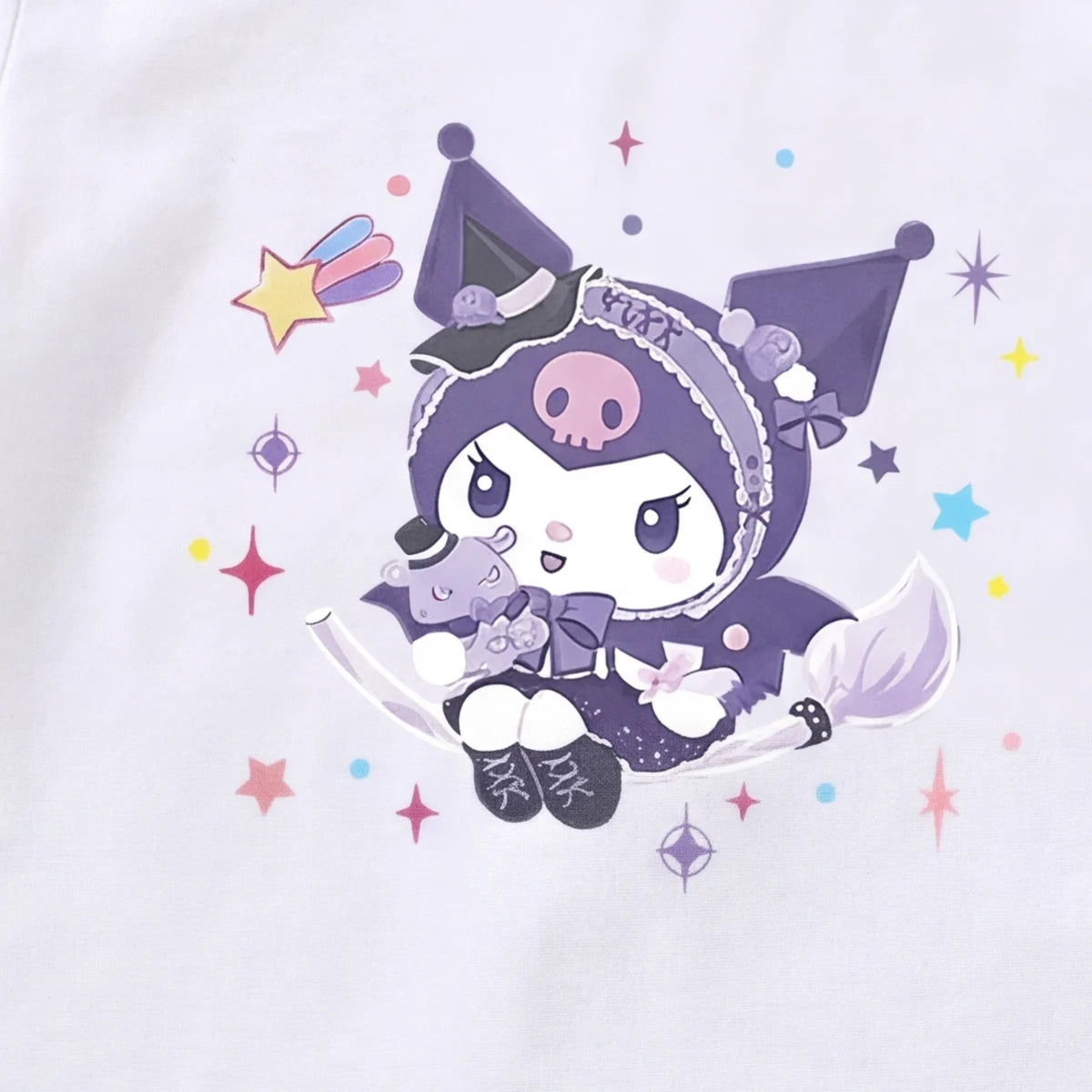 Girls White Kuromi Cartoon Printed Short Sleeve T-Shirt Tshirts