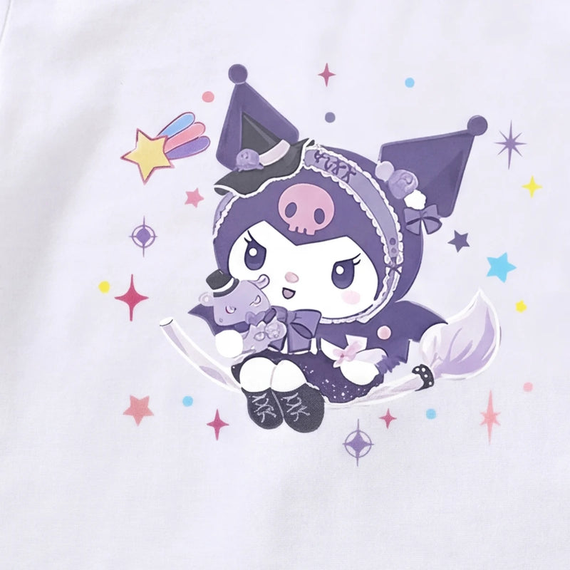 Girls White Kuromi Cartoon Printed Short Sleeve T-Shirt Tshirts