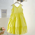 Girls Yellow Sleeveless V-Neck Balloon Dress Casual Dresses Yellow 3-4 Y