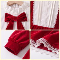 Girls Red Bow Applique Long Sleeve Fit & Flare Dress Casual Dresses