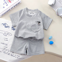 Boys Light Grey Waffle Knit Short Sleeve T-Shirt With Shorts Sets 2 pc. Sets Light Grey 1-2 Y