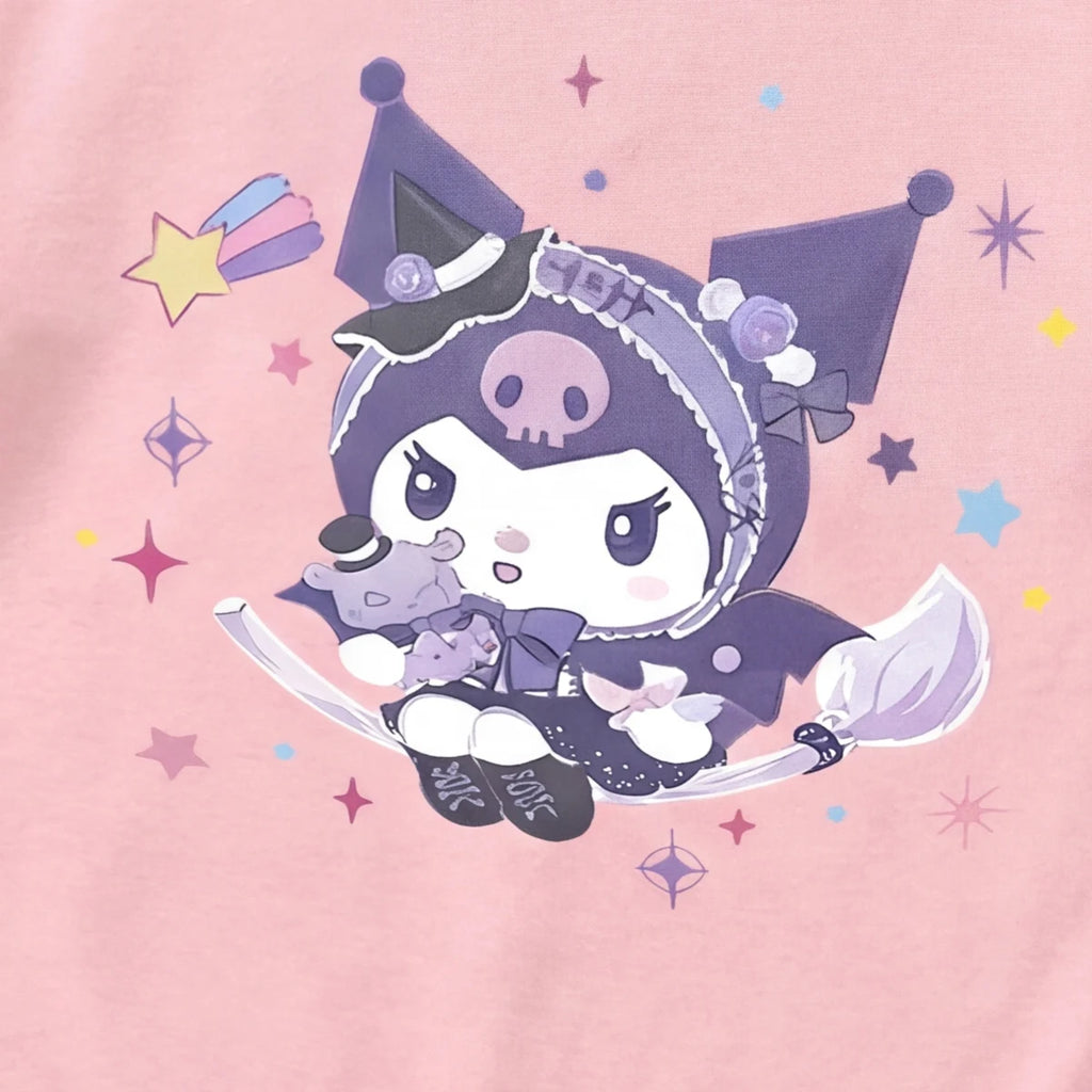 Girls Pink Kuromi Cartoon Printed Short Sleeve T-Shirt Tshirts
