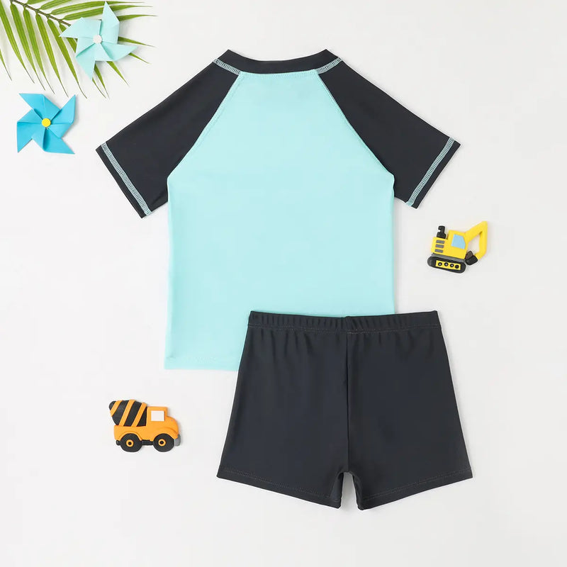 Boys Light Blue Graphics T-Shirt With Shorts Swimwear Sets Beachwear