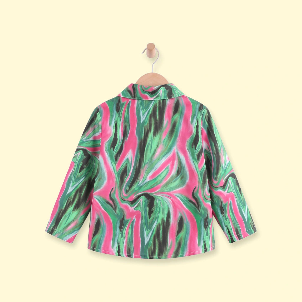 Girls Green Abstract Print Long Sleeve Shirt Shirts