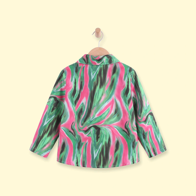 Girls Green Abstract Print Long Sleeve Shirt Shirts