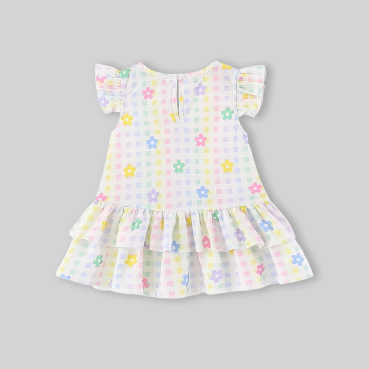Girls Multicolor Floral Printed Ruffle Hem Drop-Waist Dress Casual Dresses