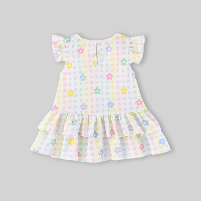 Girls Multicolor Floral Printed Ruffle Hem Drop-Waist Dress Casual Dresses