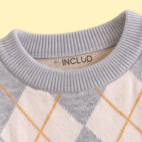 Boys Grey Diamond Jacquard Long Sleeve Sweater Sweaters & Cardigans