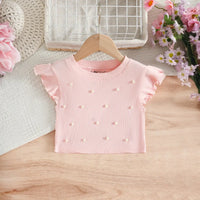 Girls Light Pink Pearl-Embellished Top With Tiered Tulle Tutu Skirt Sets Sets