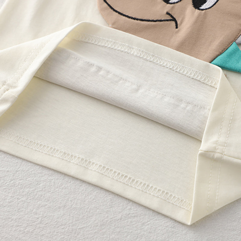 Boys Beige Dino Patchwork Raglan Sleeve T-shirt with Shorts Set Sets