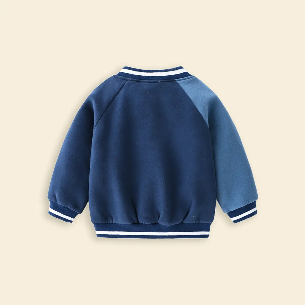 Boys Light Blue Graphics Printed Varsity Jacket Coats & Jackets